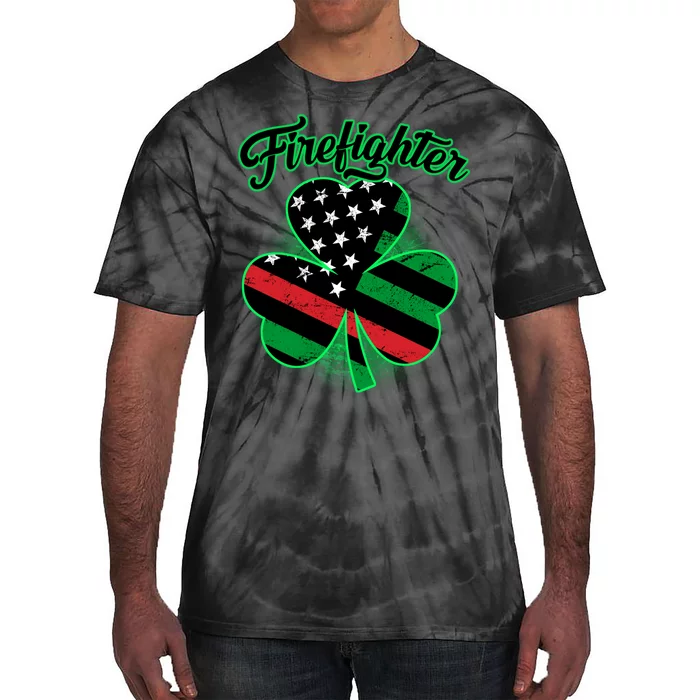 Firefighter St. Patrick's Day Red Line Clover Tie-Dye T-Shirt