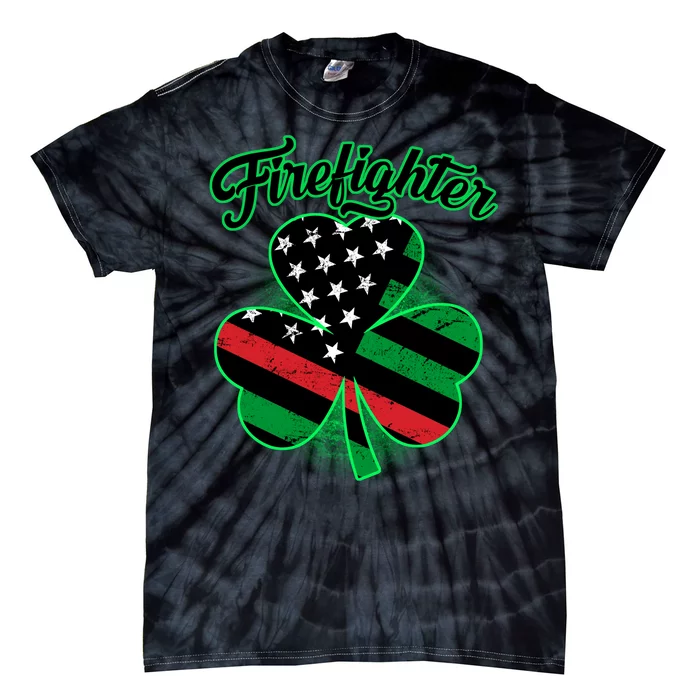 Firefighter St. Patrick's Day Red Line Clover Tie-Dye T-Shirt