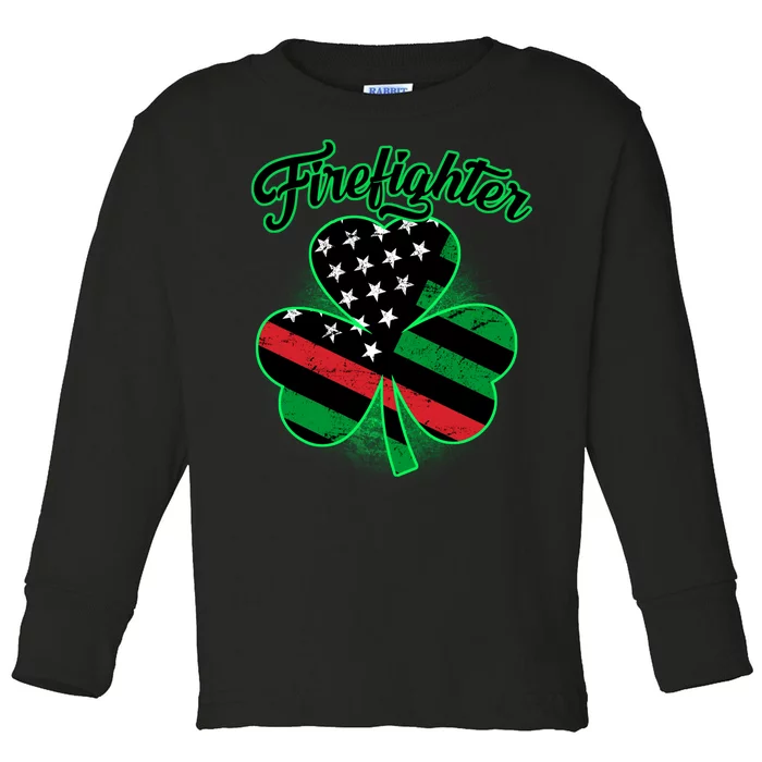 Firefighter St. Patrick's Day Red Line Clover Toddler Long Sleeve Shirt