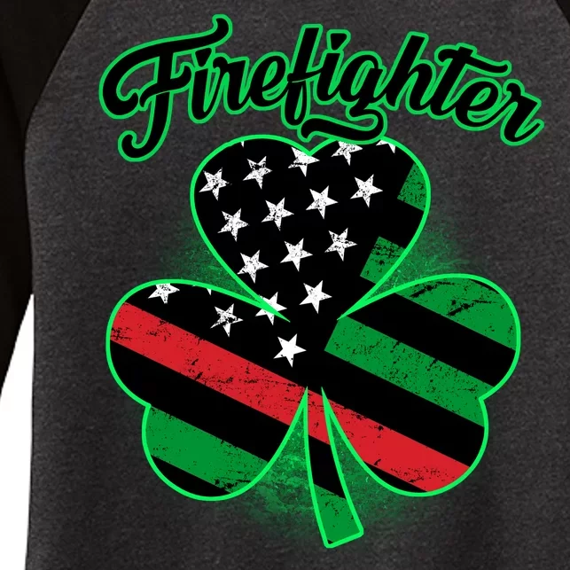 Firefighter St. Patrick's Day Red Line Clover Women's Tri-Blend 3/4-Sleeve Raglan Shirt