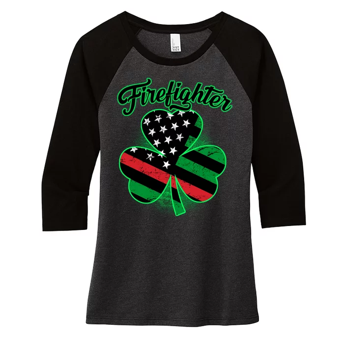 Firefighter St. Patrick's Day Red Line Clover Women's Tri-Blend 3/4-Sleeve Raglan Shirt