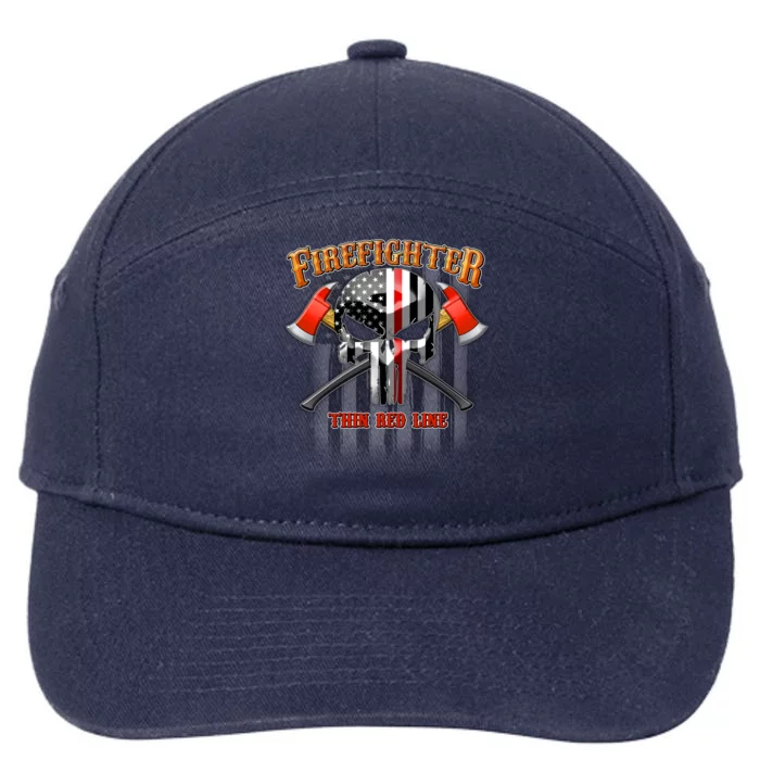 Firefighter Thin Red Line Flag Skull 7-Panel Snapback Hat