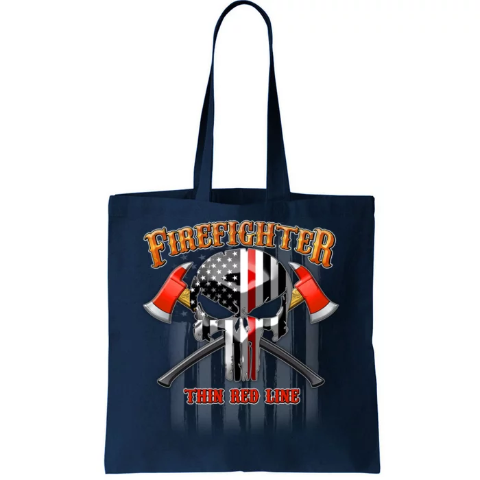 Firefighter Thin Red Line Flag Skull Tote Bag