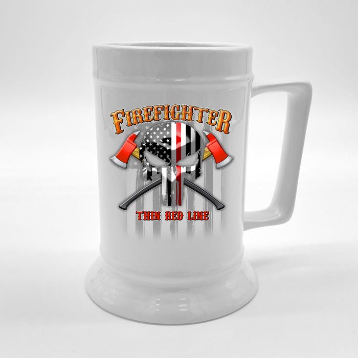 Firefighter Thin Red Line Flag Skull Front & Back Beer Stein