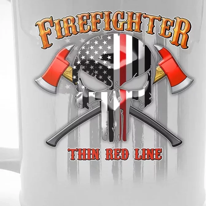 Firefighter Thin Red Line Flag Skull Front & Back Beer Stein