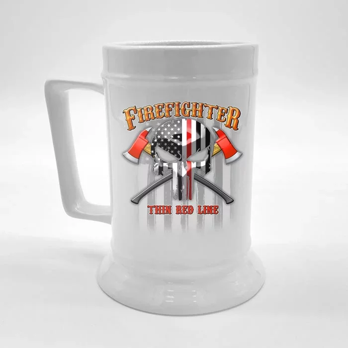 Firefighter Thin Red Line Flag Skull Front & Back Beer Stein