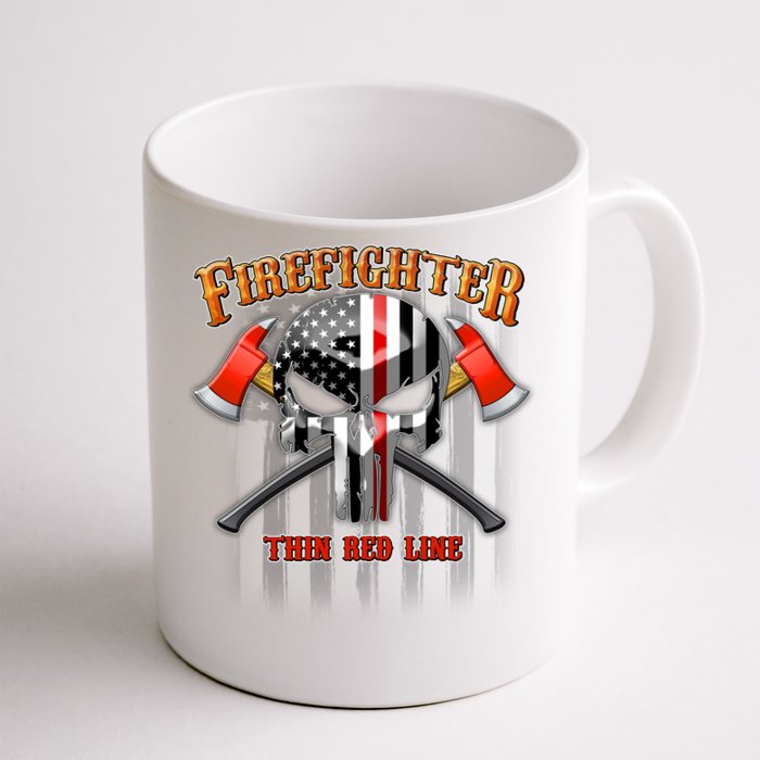 Firefighter Thin Red Line Flag Skull Front & Back Coffee Mug