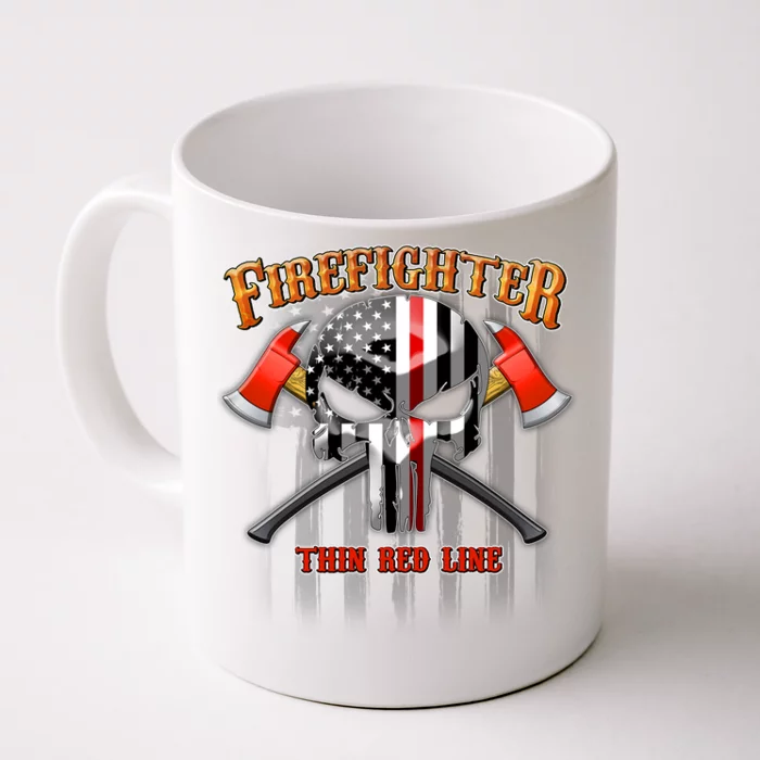 Firefighter Thin Red Line Flag Skull Front & Back Coffee Mug