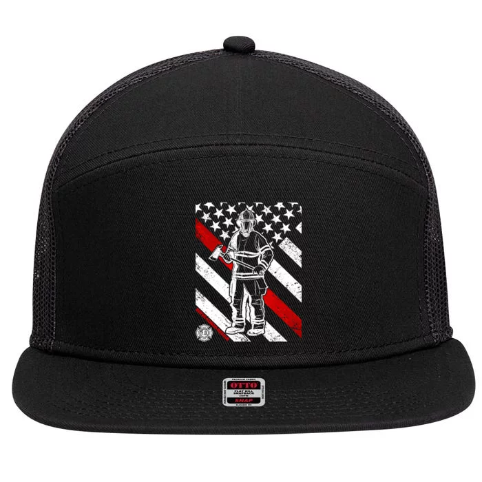 Firefighter Thin Red Line Serve Honor Rescue 7 Panel Mesh Trucker Snapback Hat