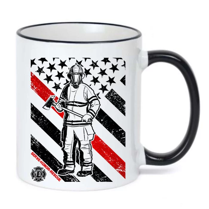 Firefighter Thin Red Line Serve Honor Rescue Black Color Changing Mug