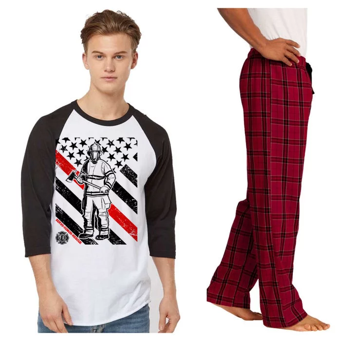 Firefighter Thin Red Line Serve Honor Rescue Raglan Sleeve Pajama Set