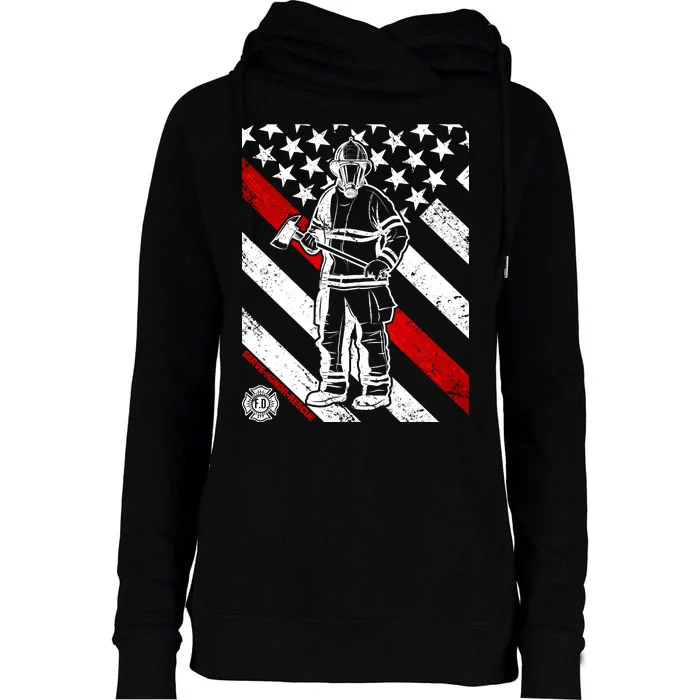 Firefighter Thin Red Line Serve Honor Rescue Womens Funnel Neck Pullover Hood