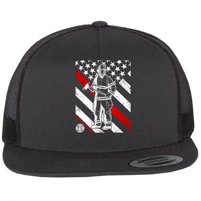 Firefighter Thin Red Line Serve Honor Rescue Flat Bill Trucker Hat