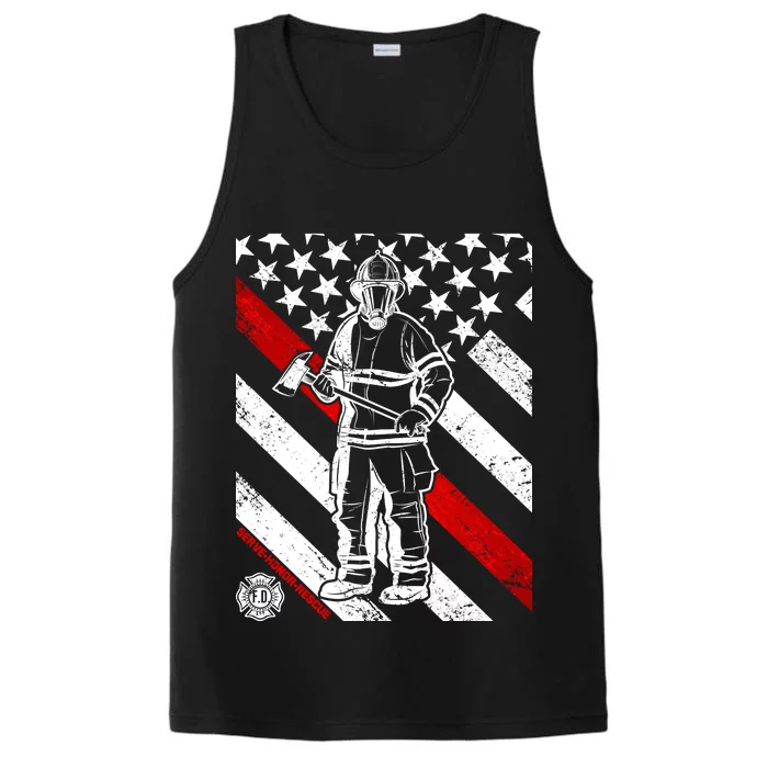 Firefighter Thin Red Line Serve Honor Rescue Performance Tank