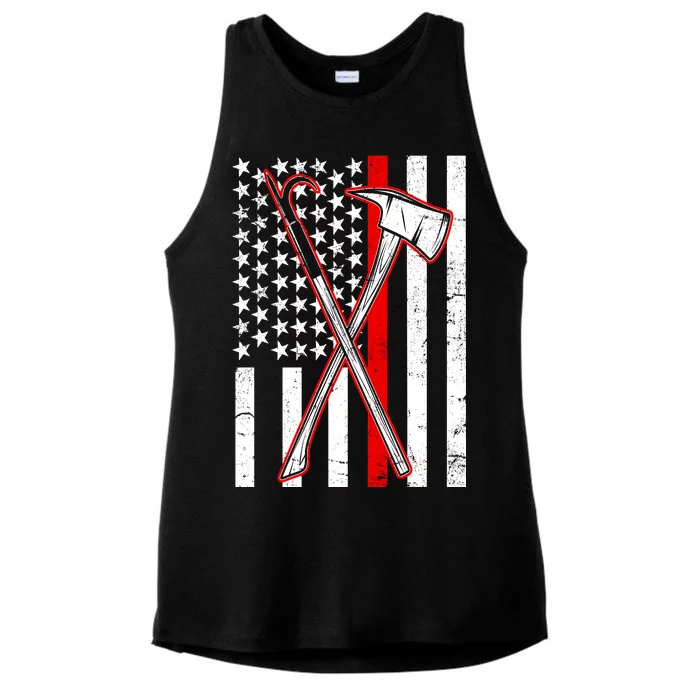 Firefighter US Flag Thin Red Line Ladies Tri-Blend Wicking Tank