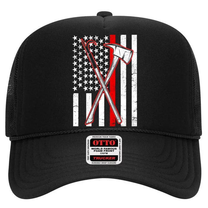 Firefighter US Flag Thin Red Line High Crown Mesh Trucker Hat