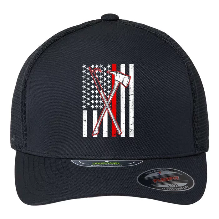 Firefighter US Flag Thin Red Line Flexfit Unipanel Trucker Cap