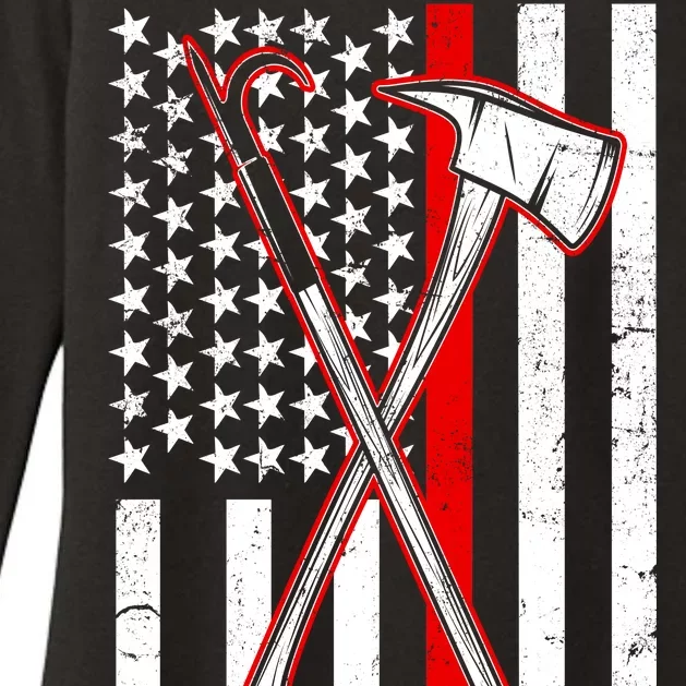 Firefighter US Flag Thin Red Line Womens CVC Long Sleeve Shirt