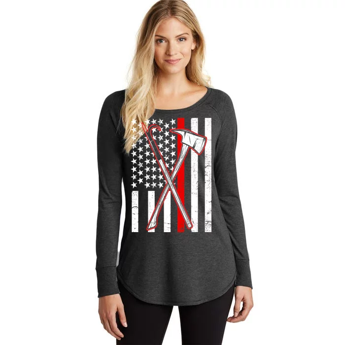 Firefighter US Flag Thin Red Line Women's Perfect Tri Tunic Long Sleeve Shirt