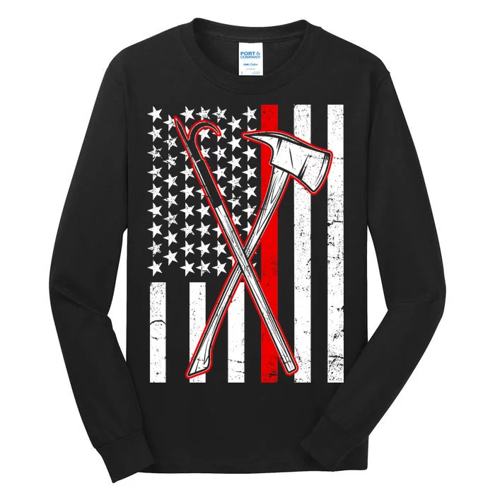 Firefighter US Flag Thin Red Line Tall Long Sleeve T-Shirt