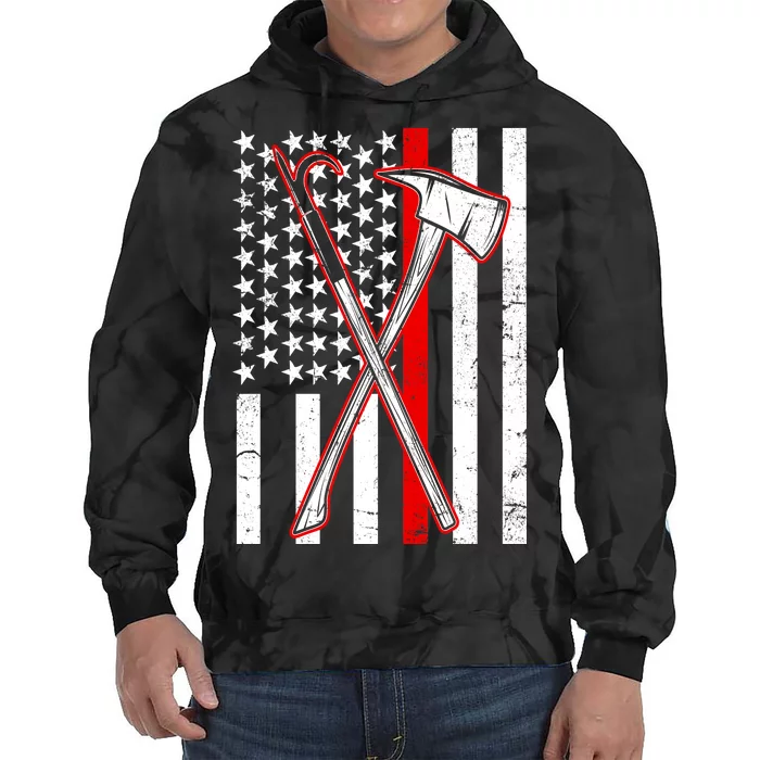 Firefighter US Flag Thin Red Line Tie Dye Hoodie