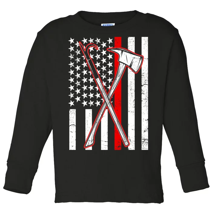 Firefighter US Flag Thin Red Line Toddler Long Sleeve Shirt