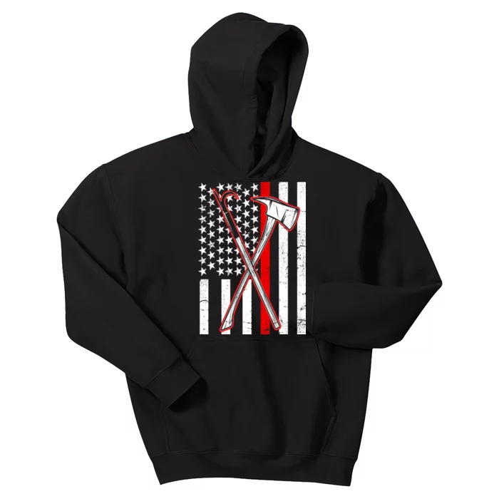 Firefighter US Flag Thin Red Line Kids Hoodie