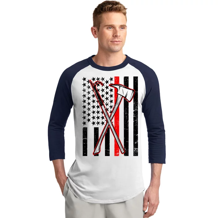 Firefighter US Flag Thin Red Line Baseball Sleeve Shirt