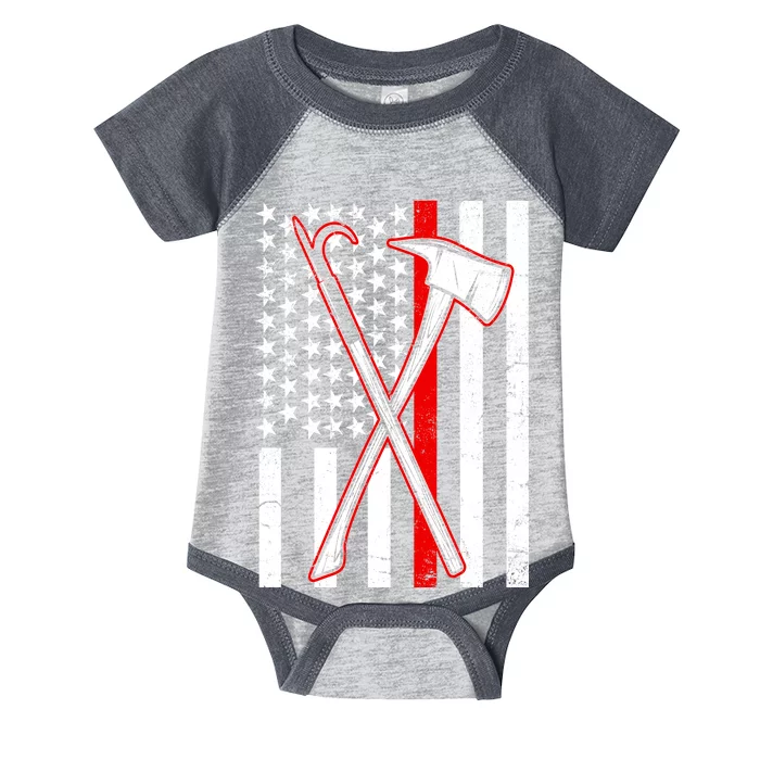 Firefighter US Flag Thin Red Line Infant Baby Jersey Bodysuit