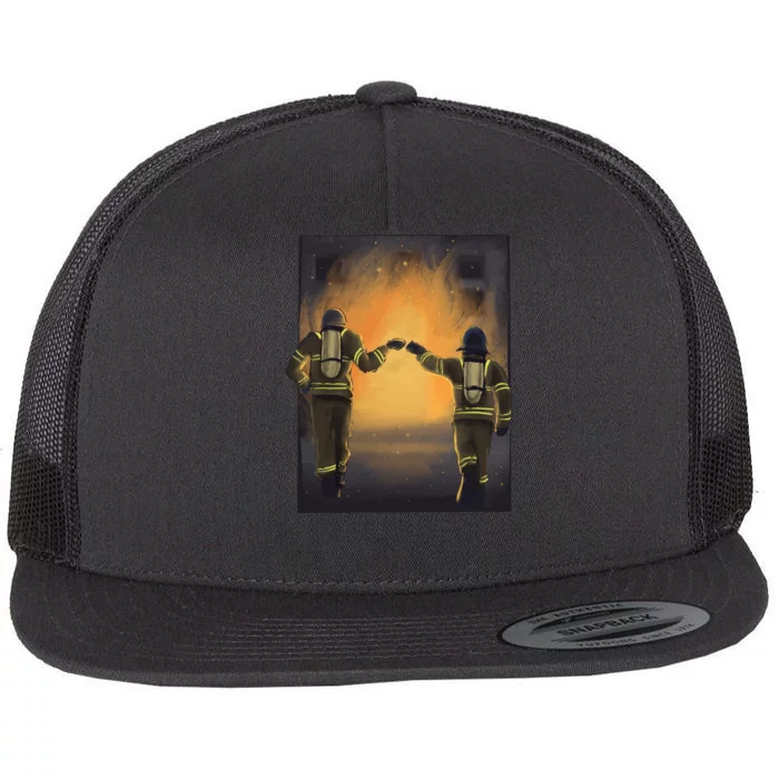 Firefighters Fist Bump Flat Bill Trucker Hat