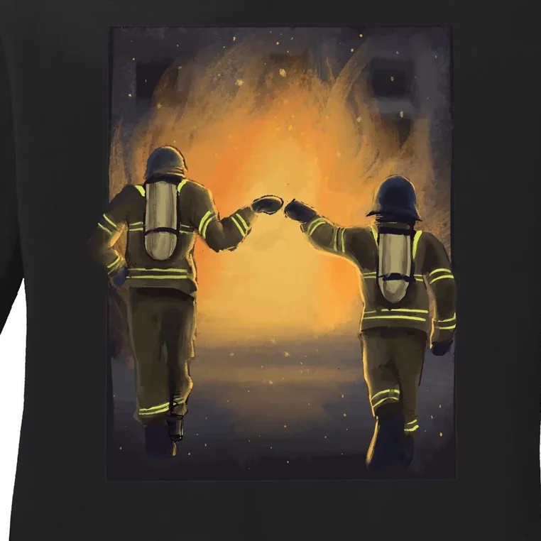 Firefighters Fist Bump Ladies Long Sleeve Shirt