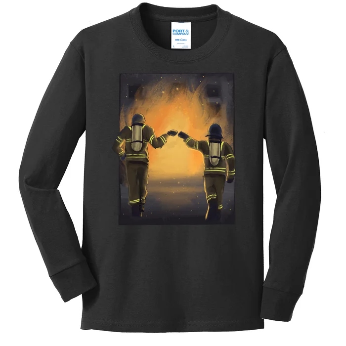 Firefighters Fist Bump Kids Long Sleeve Shirt