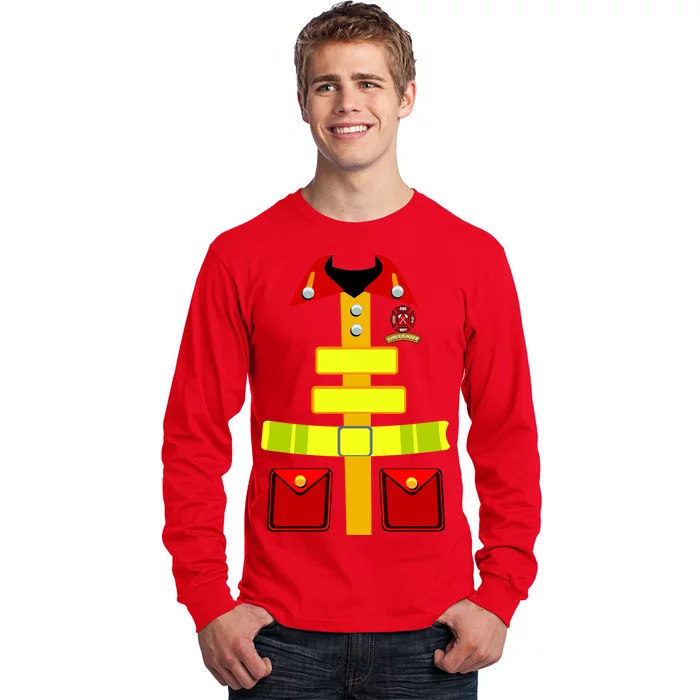 Fireman Costume Firefighter Halloween Uniform Long Sleeve Shirt