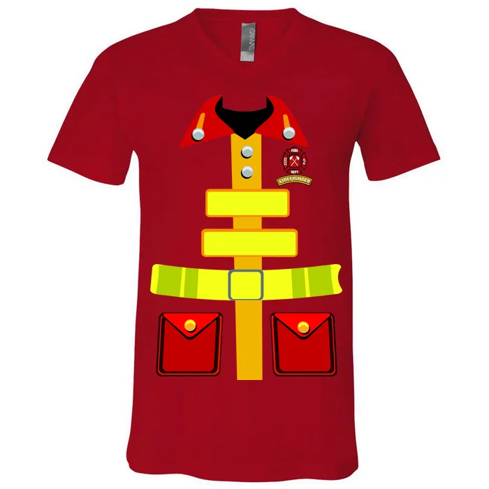 Fireman Costume Firefighter Halloween Uniform V-Neck T-Shirt