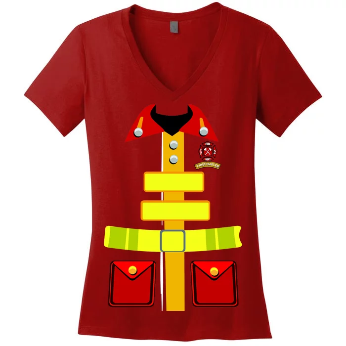 Fireman Costume Firefighter Uniform Women's V-Neck T-Shirt