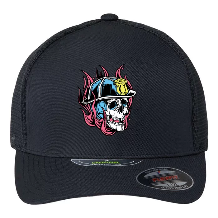 Fireman Skull Flame Flexfit Unipanel Trucker Cap