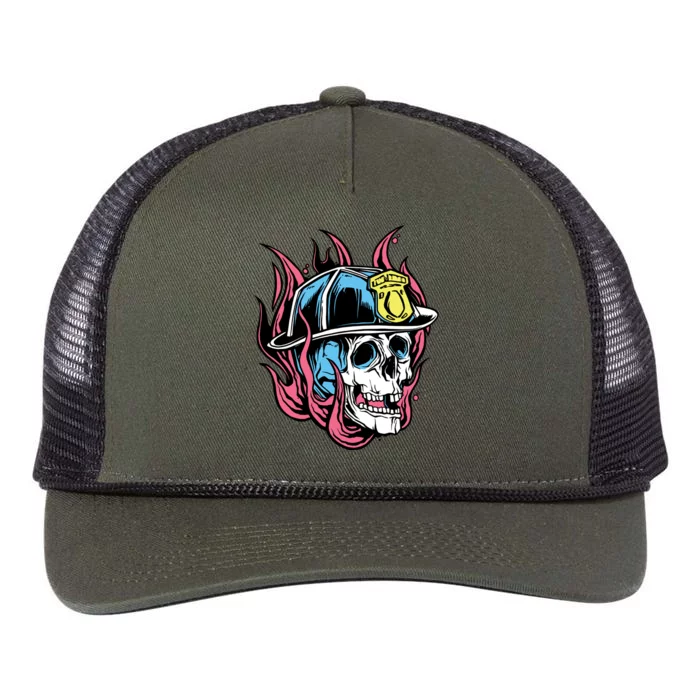 Fireman Skull Flame Retro Rope Trucker Hat Cap