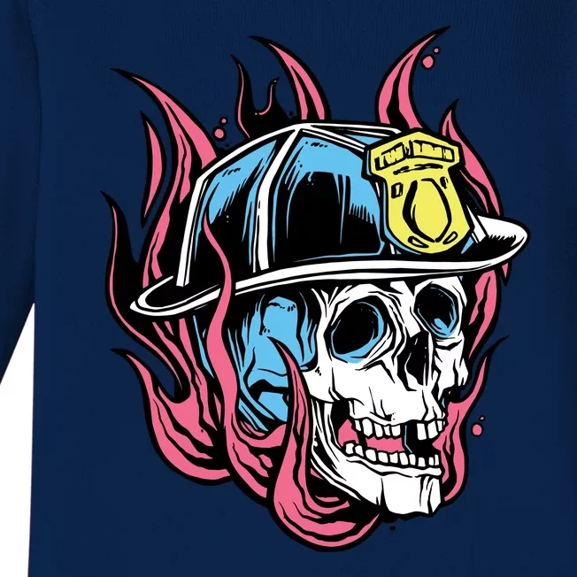 Fireman Skull Flame Baby Long Sleeve Bodysuit