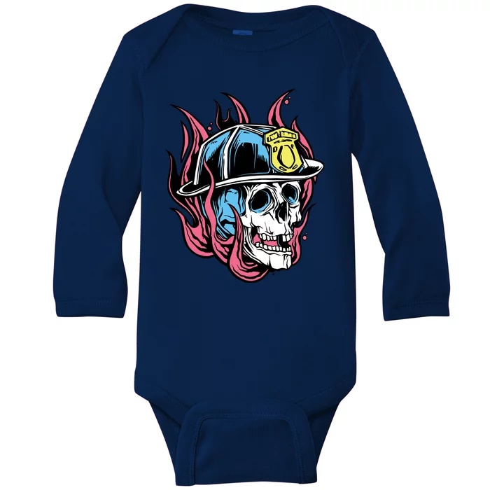 Fireman Skull Flame Baby Long Sleeve Bodysuit