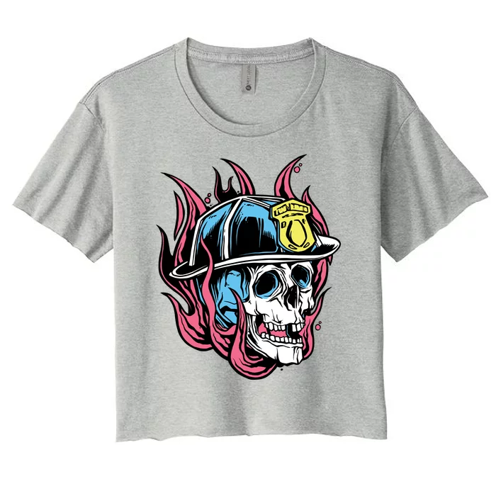 Fireman Skull Flame Women's Crop Top Tee