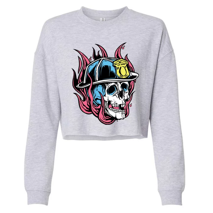 Fireman Skull Flame Cropped Pullover Crew