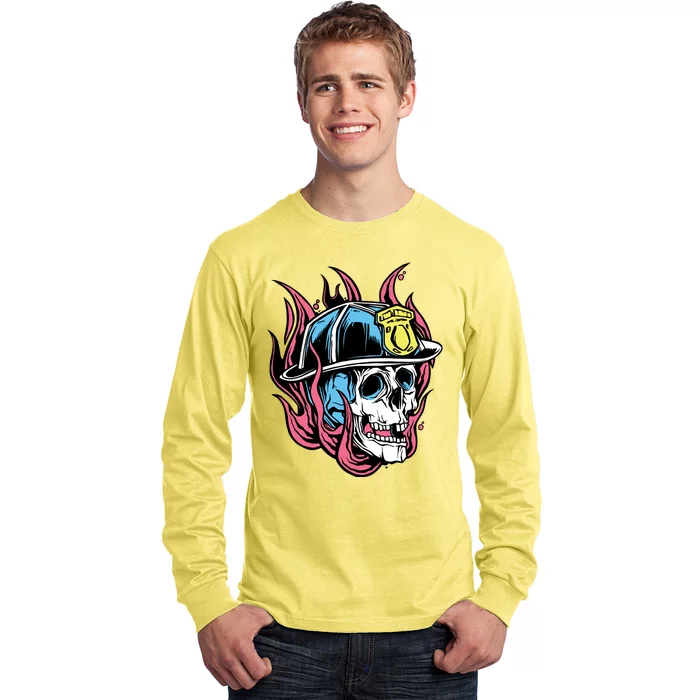 Fireman Skull Flame Long Sleeve Shirt