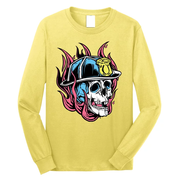 Fireman Skull Flame Long Sleeve Shirt