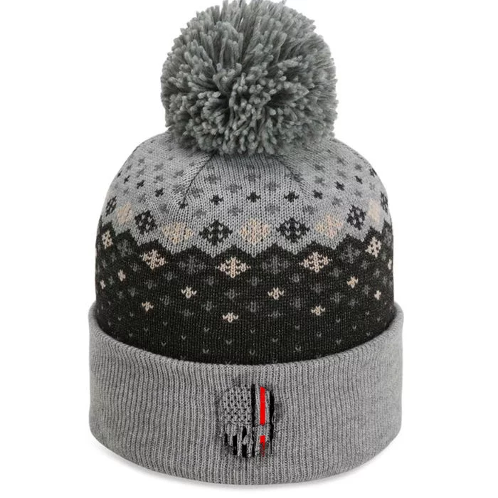 Firemen Red Line Flag Skull The Baniff Cuffed Pom Beanie