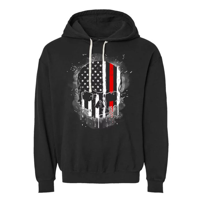 Firemen Red Line Flag Skull Garment-Dyed Fleece Hoodie