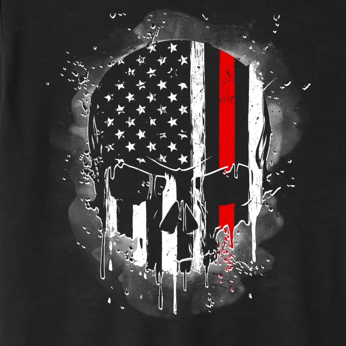 Firemen Red Line Flag Skull ChromaSoft Performance T-Shirt