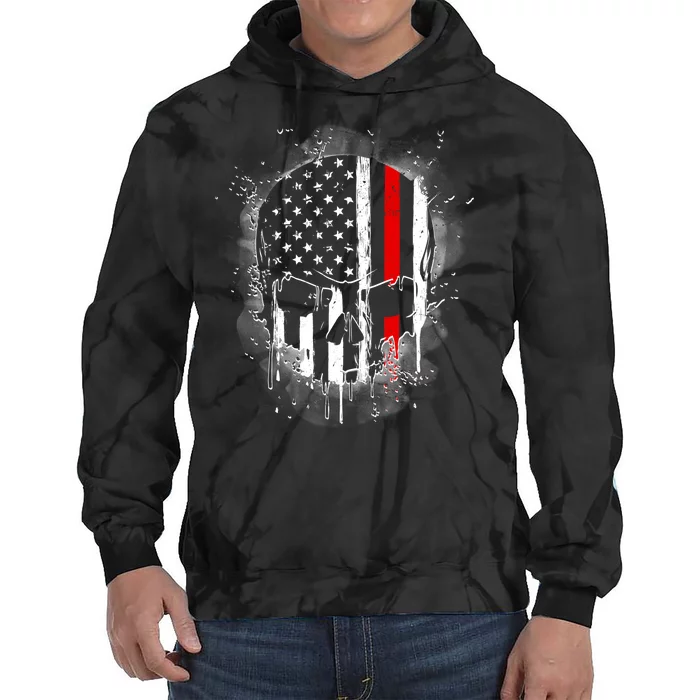 Firemen Red Line Flag Skull Tie Dye Hoodie