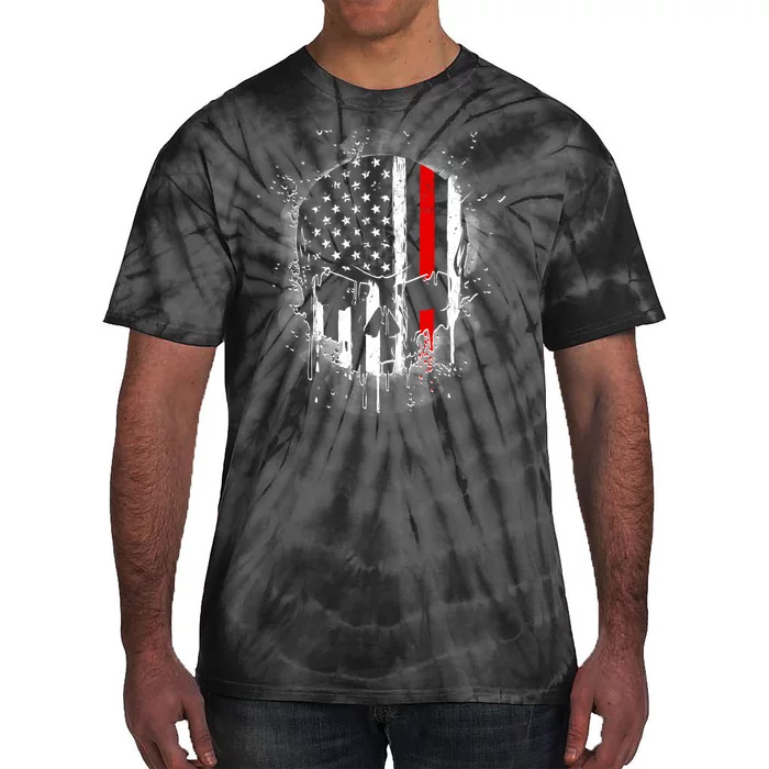 Firemen Red Line Flag Skull Tie-Dye T-Shirt