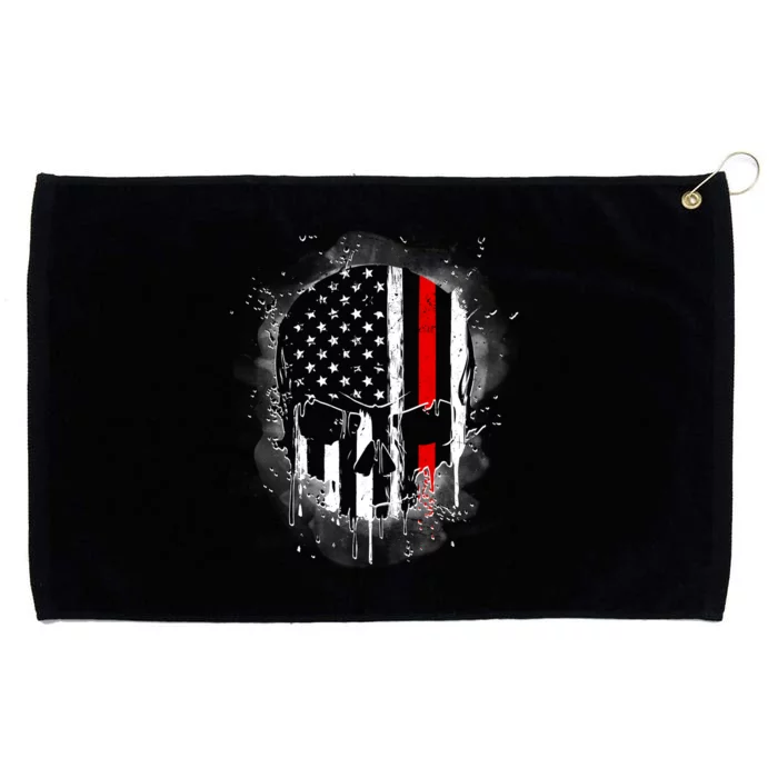 Firemen Red Line Flag Skull Grommeted Golf Towel