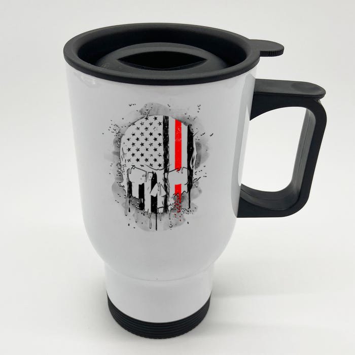 Firemen Red Line Flag Skull Front & Back Stainless Steel Travel Mug